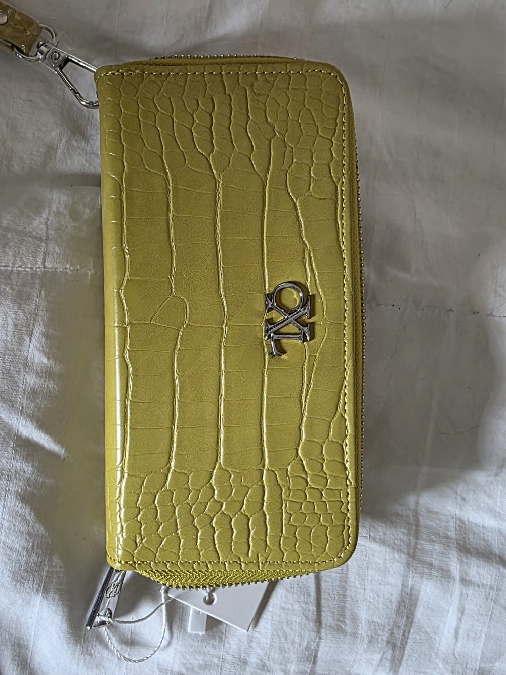 Christian Lacroix Moss Croco Zip Around Wristlet Wallet